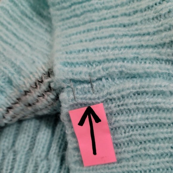 Vintage 1980s Chunky Teal & Grey Metallic Turtleneck Sweater Med/Large - Picture 7 of 8